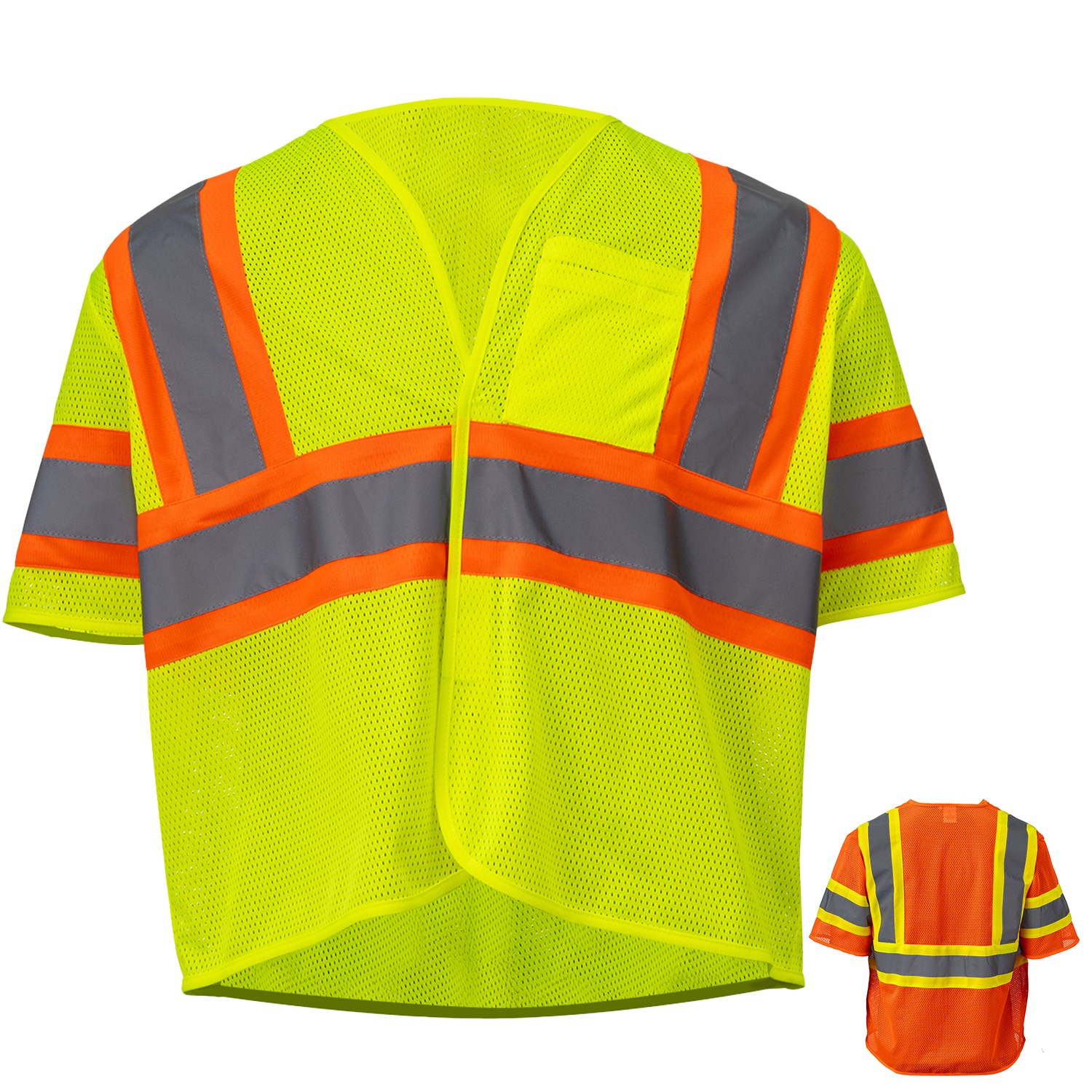 3.8oz. Polyester Class 3 Two Tone Reflective Safety Hook & Loop Vest With Pocket 1