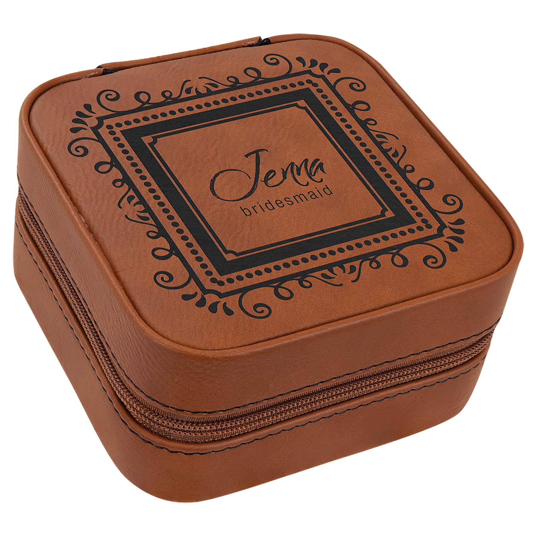 4" X 4" Laserable Leatherette Travel Jewelry Box With Tan Lining 2