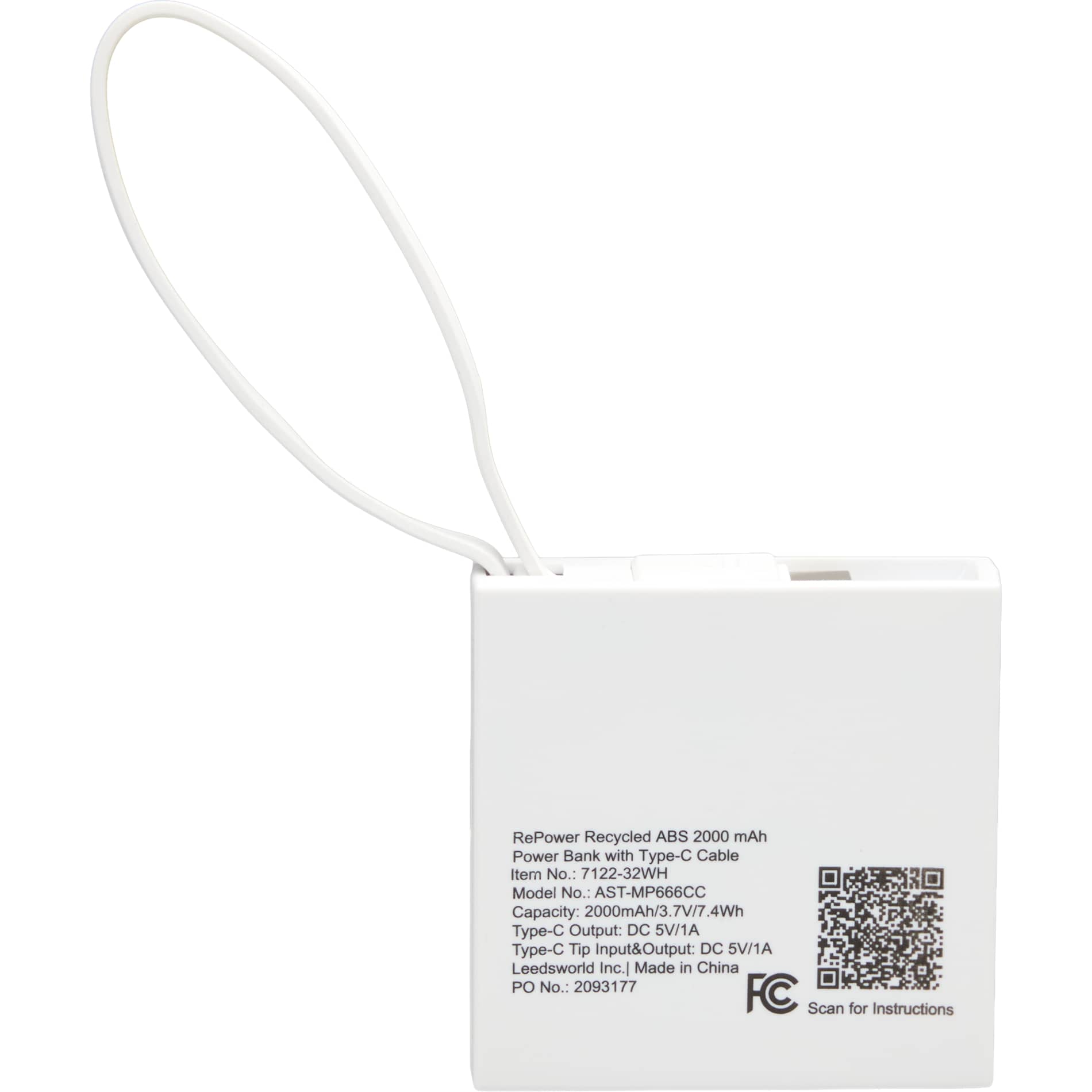 Recycled ABS 2000 mAh Power Bank with Type-C Cable 13