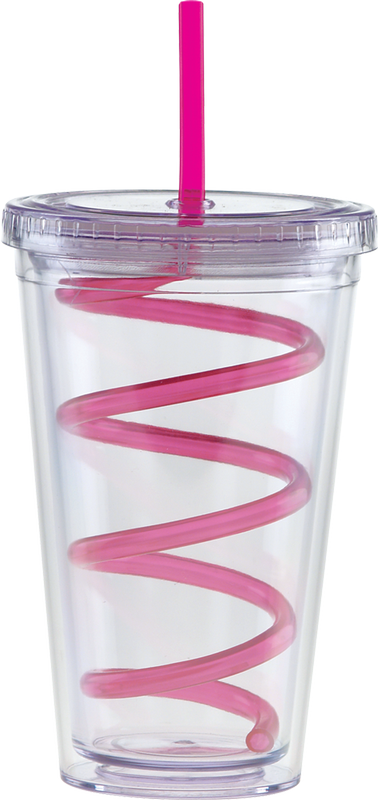 Carnival Cups-Color Curly Straw, Clear Lid 30