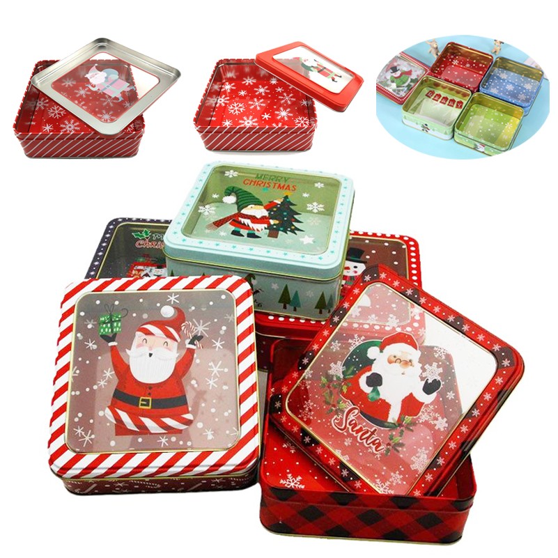 Christmas Merry Candy Box New Year Gift Packaging Tin Santa Snowman Transparent Window Container 1