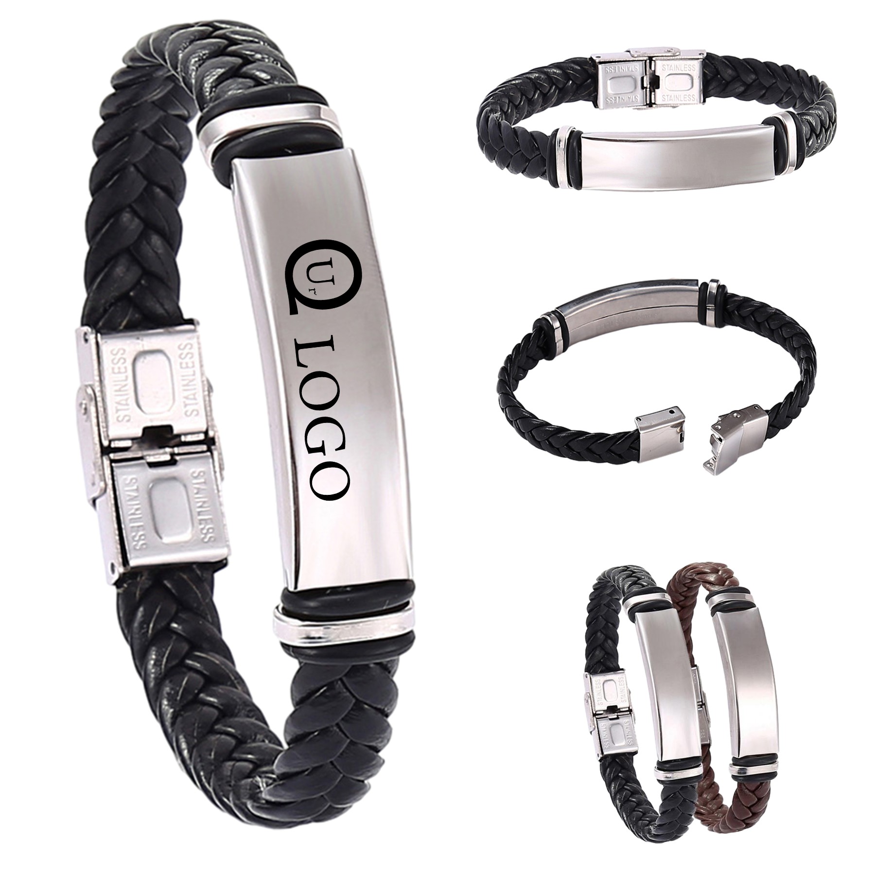 Customizable Engraving Stainless Steel Handmade Leather Vint