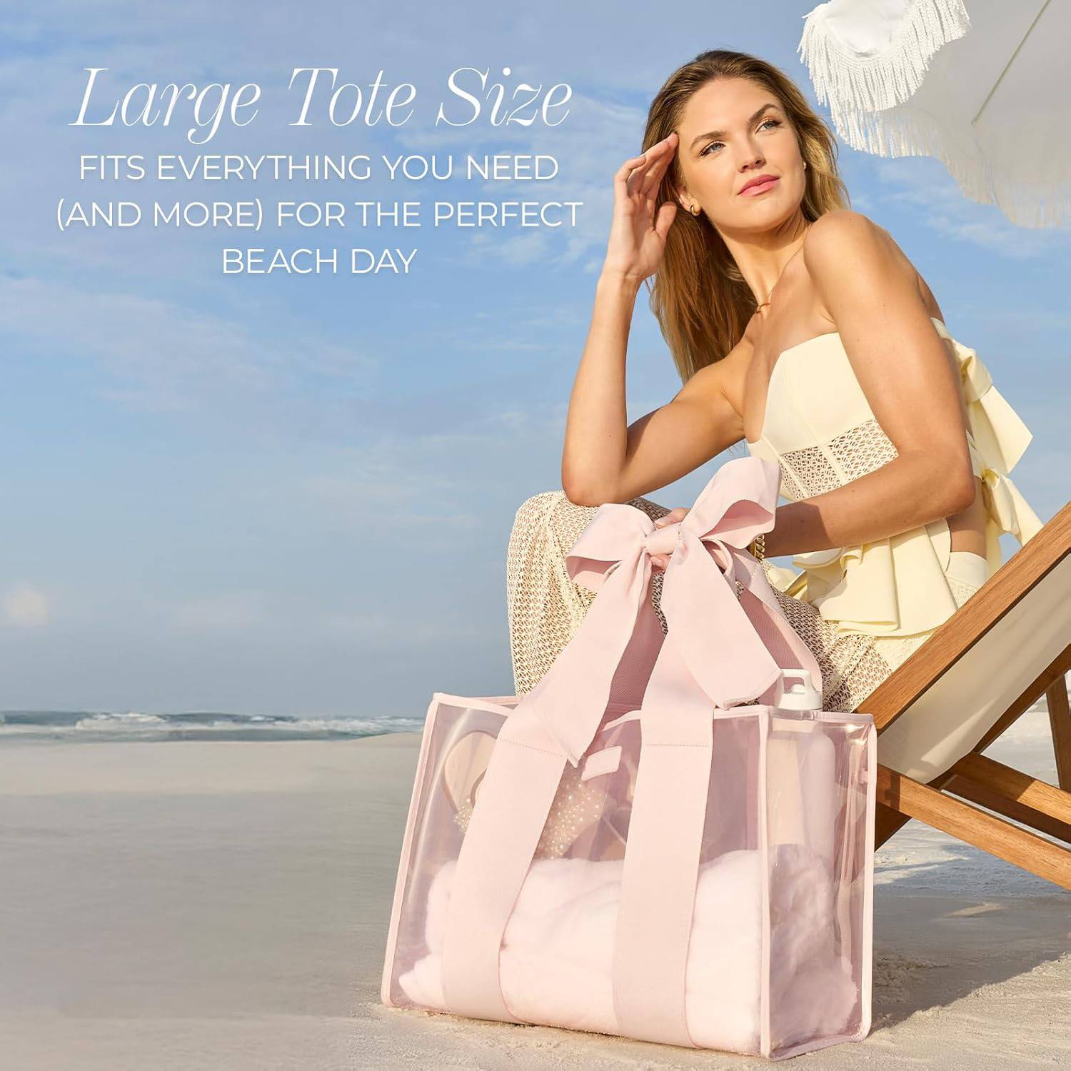 Bow Design PVC Translucent Tote Bag w/ Phone Pouch 1