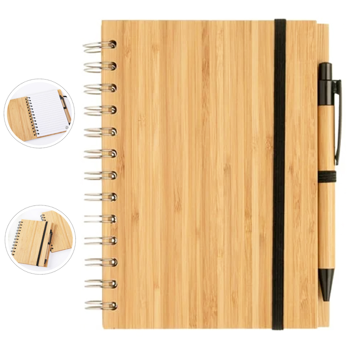 A5 Eco-Friendly Bamboo Notebook with Spiral Binding & Pen
