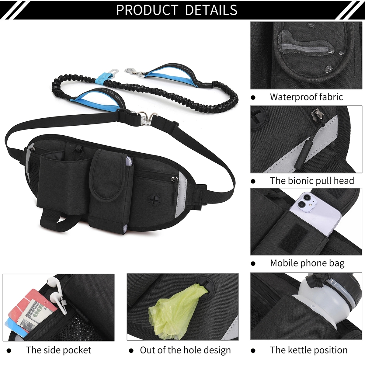 Hands Free Dog Leash With Waist Bag 3