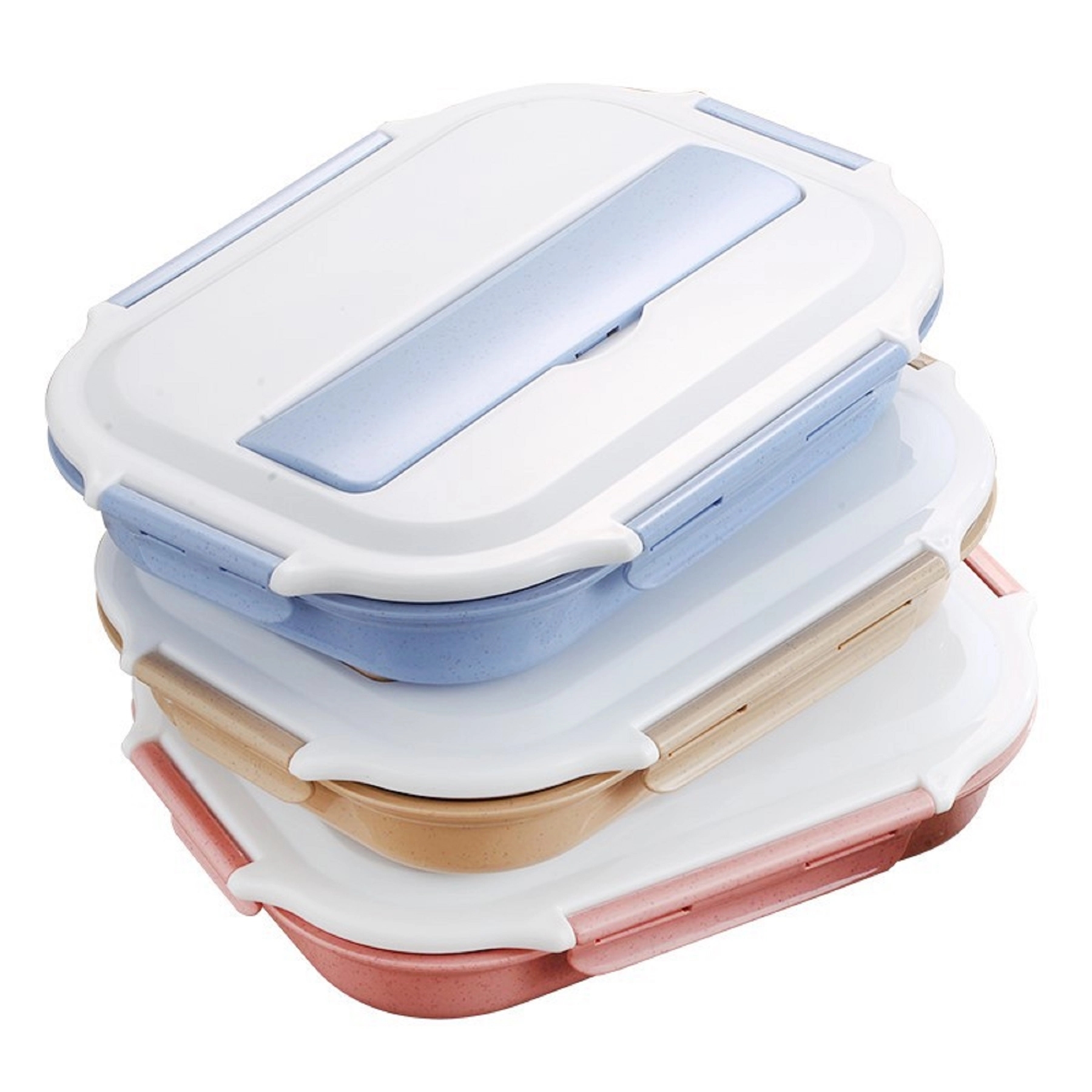 4 Side Locked Wheat Straw Lunch Box with Metal Utensils 2