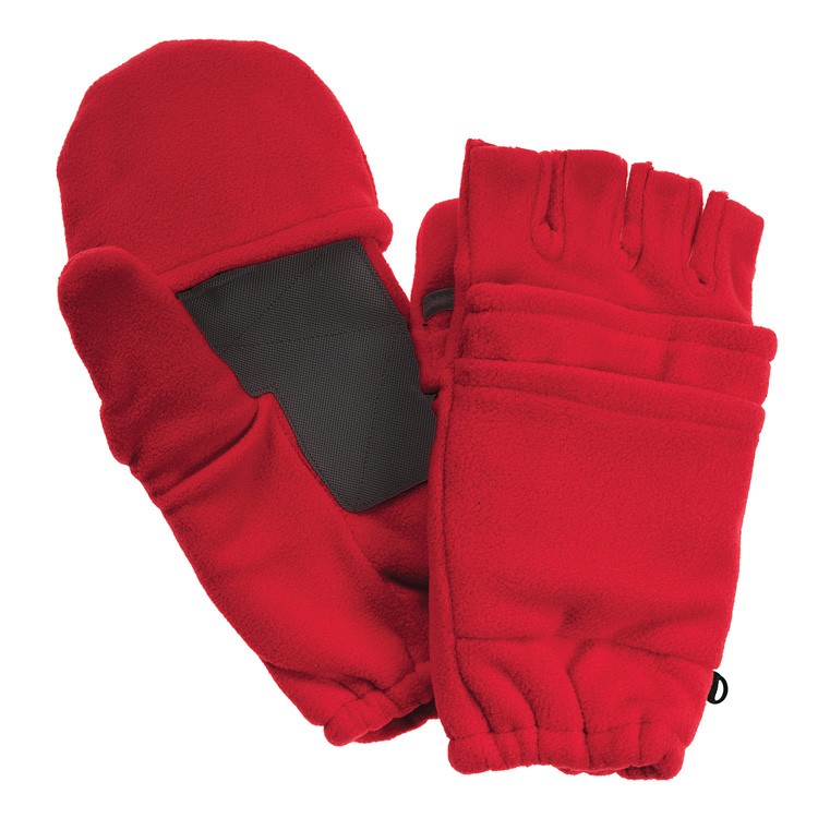 Red Fleece Fingerless Gloves with Mitten Flap 2