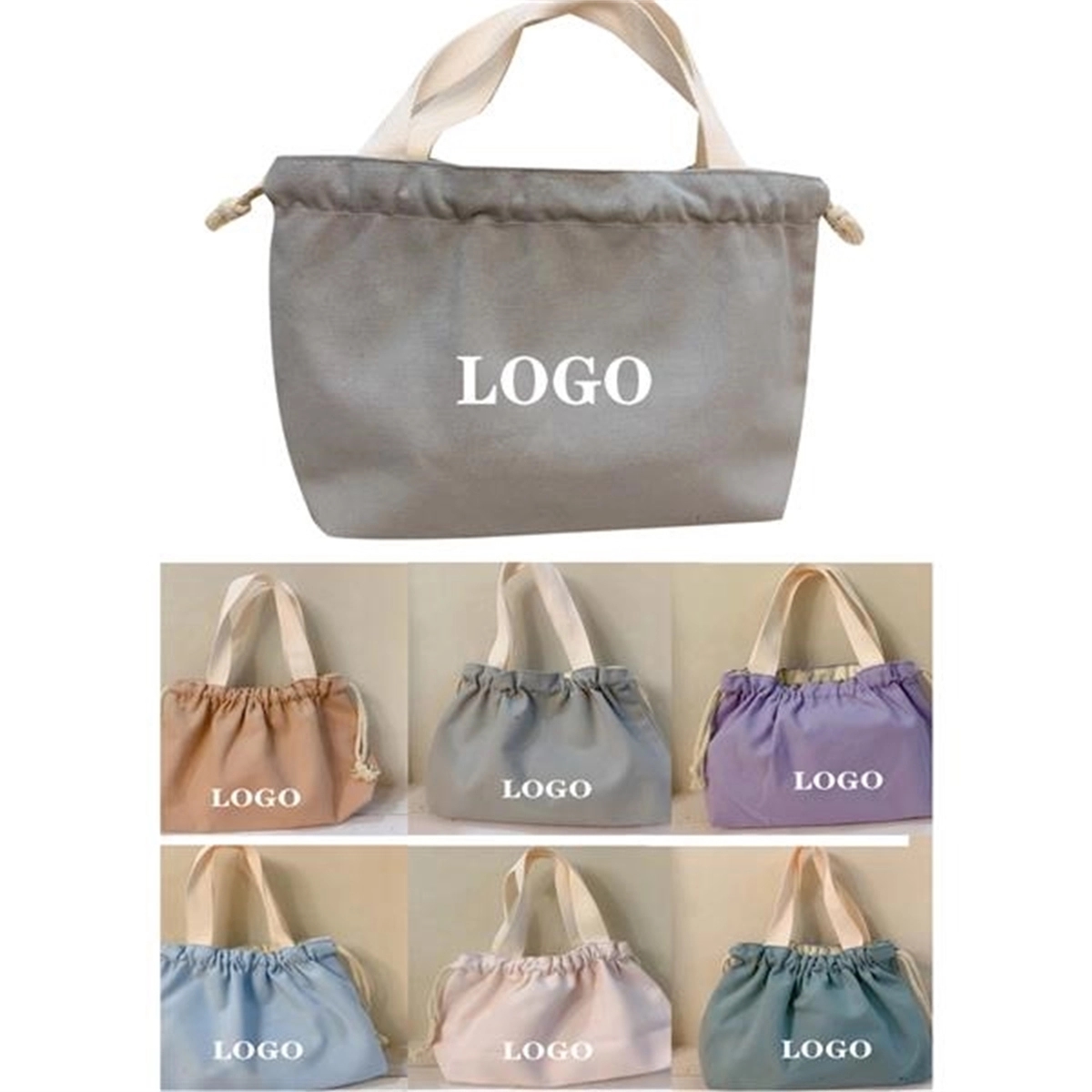 Lunch Bag Canvas Drawstring Picnic Tote Pouch 3