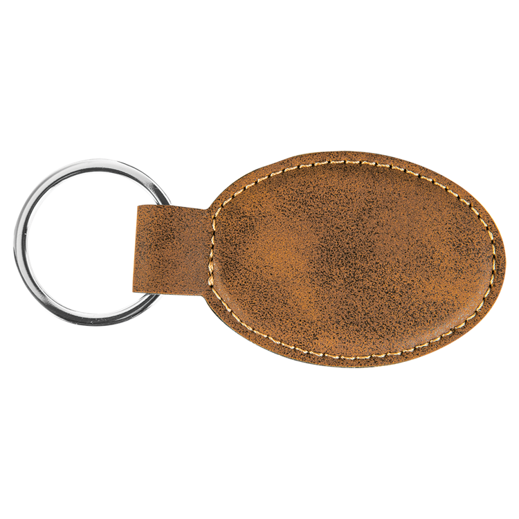 3" x 1 3/4" Rustic/Gold Leatherette Oval Keychain 2