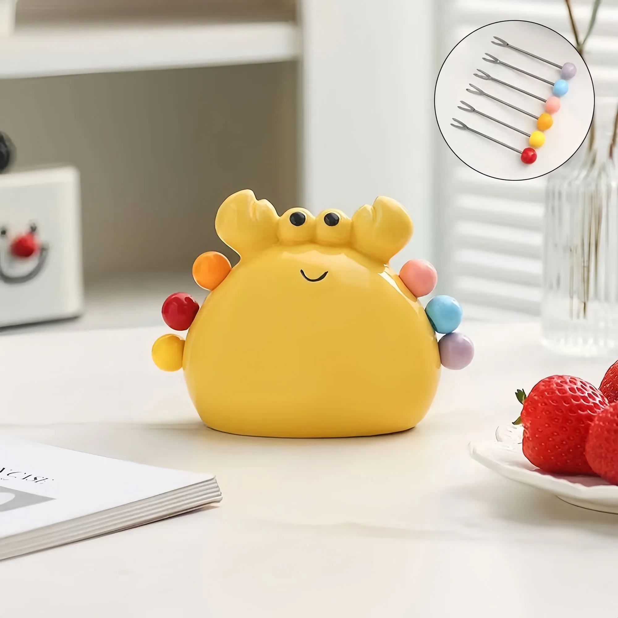 Cute Ceramic Crab Fruit Fork Storage Set For Home 5