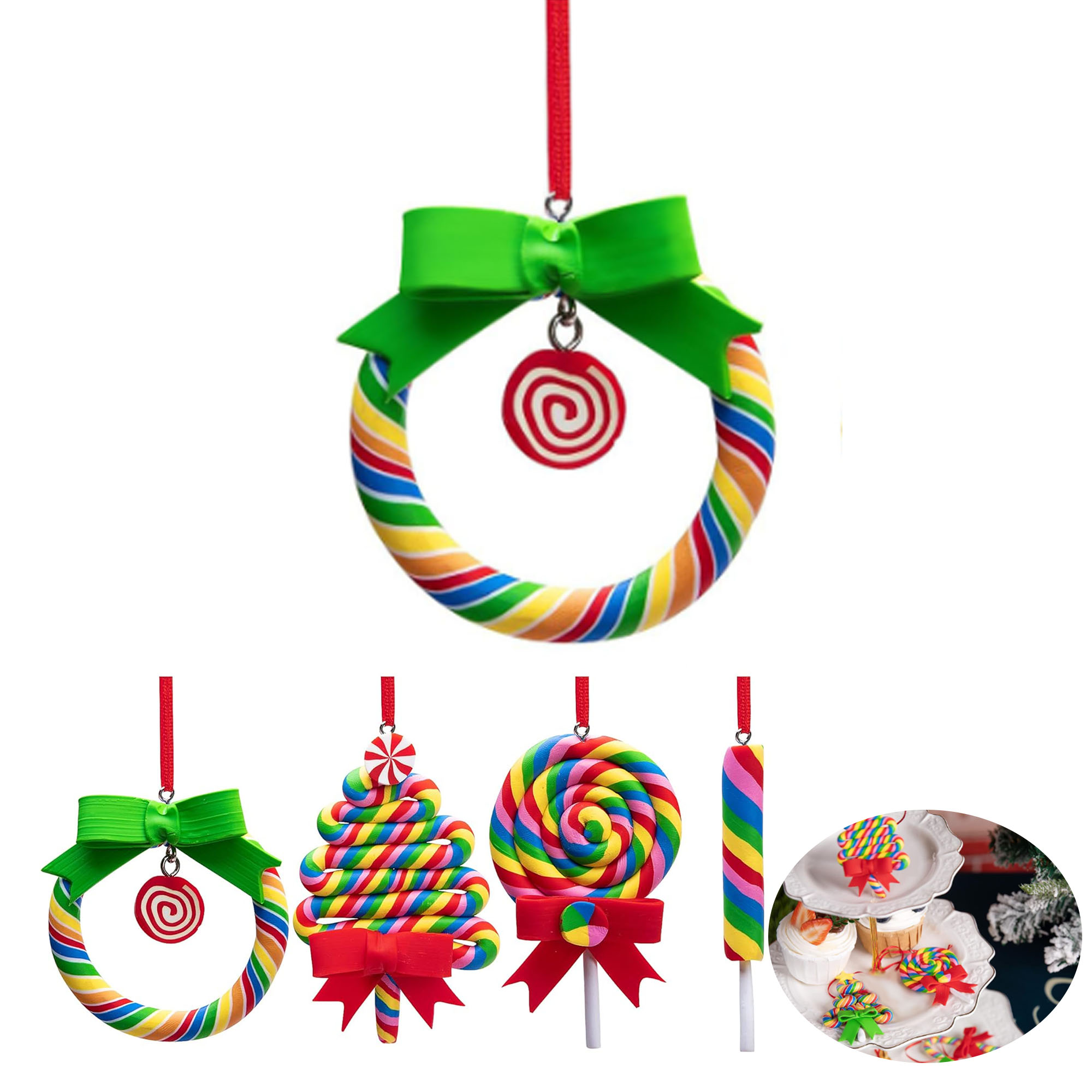 Colorful Rainbow Lollipop Hanging Christmas Ornaments 3