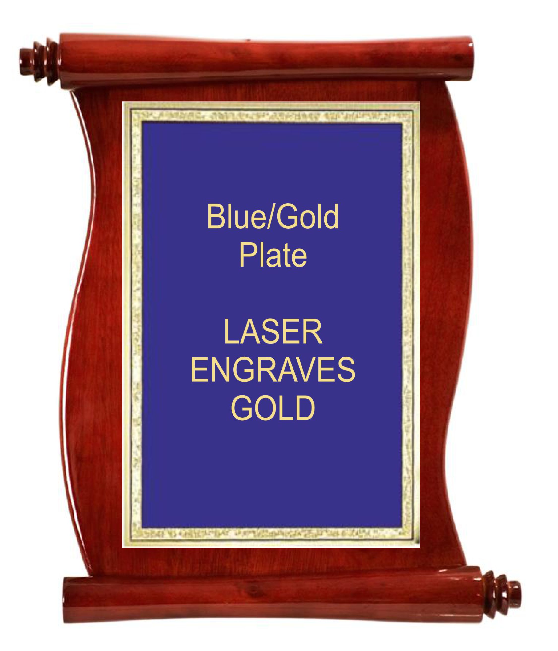 9-1/2" x 12" Rosewood Piano Finish Scroll Plaque with a Blue Florentine Plate 1