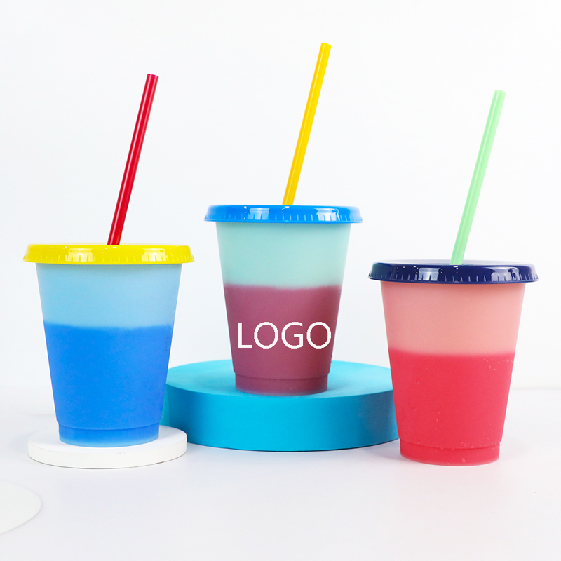 16OZ Reusable Color Changing Plastic Cups w/Lids and Straws 2