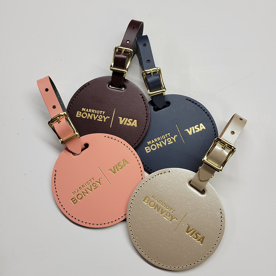 DEBOSSING & HOT STAMP Round Genuine Leather Luggage Tag. 2