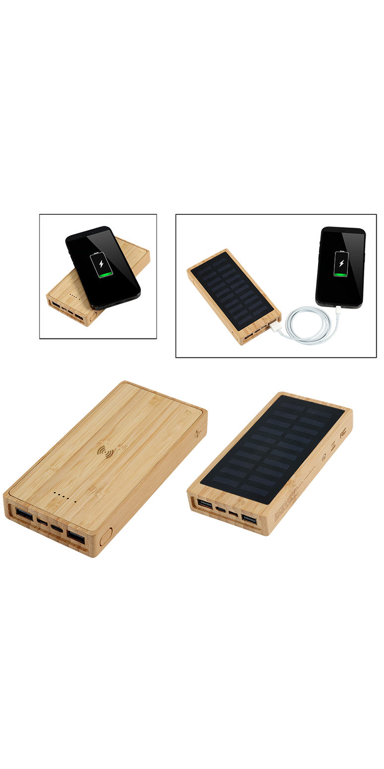 Bamboo 10,000mAh Solar/Wireless Powerbank 12