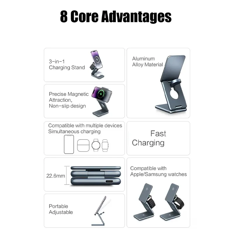 3 in1 Adjustable Foldable Magnetic Wireless Charging Station 2