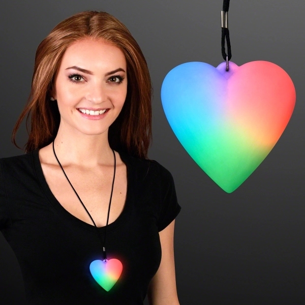 LED Deco Heart Necklace on Black String Lanyard 2