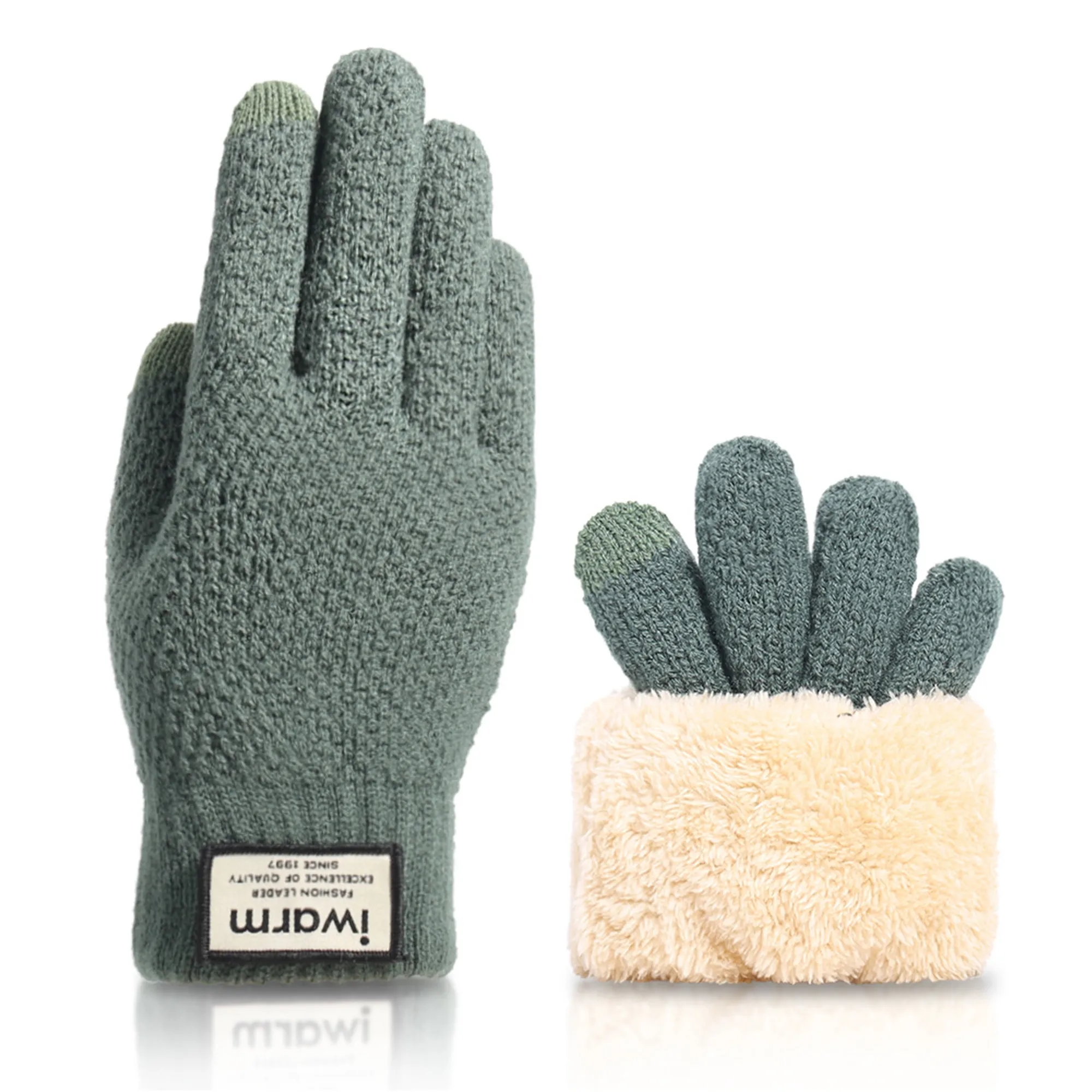 Thickened Alpaca Wool Adult Gloves W/ 2 Finger Touch 2