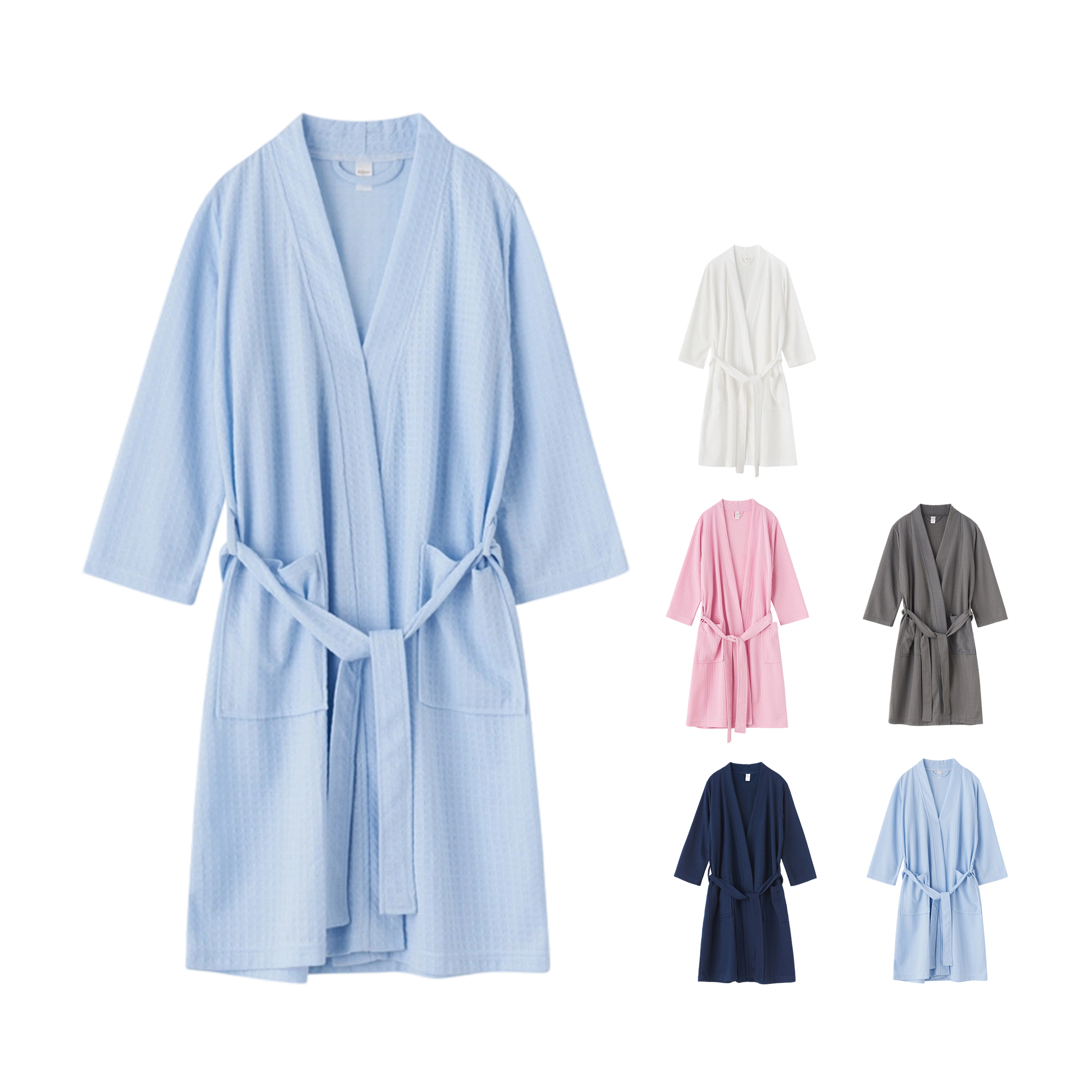 Cotton Waffle Kimono Style Bathrobe Lightweight Design 5