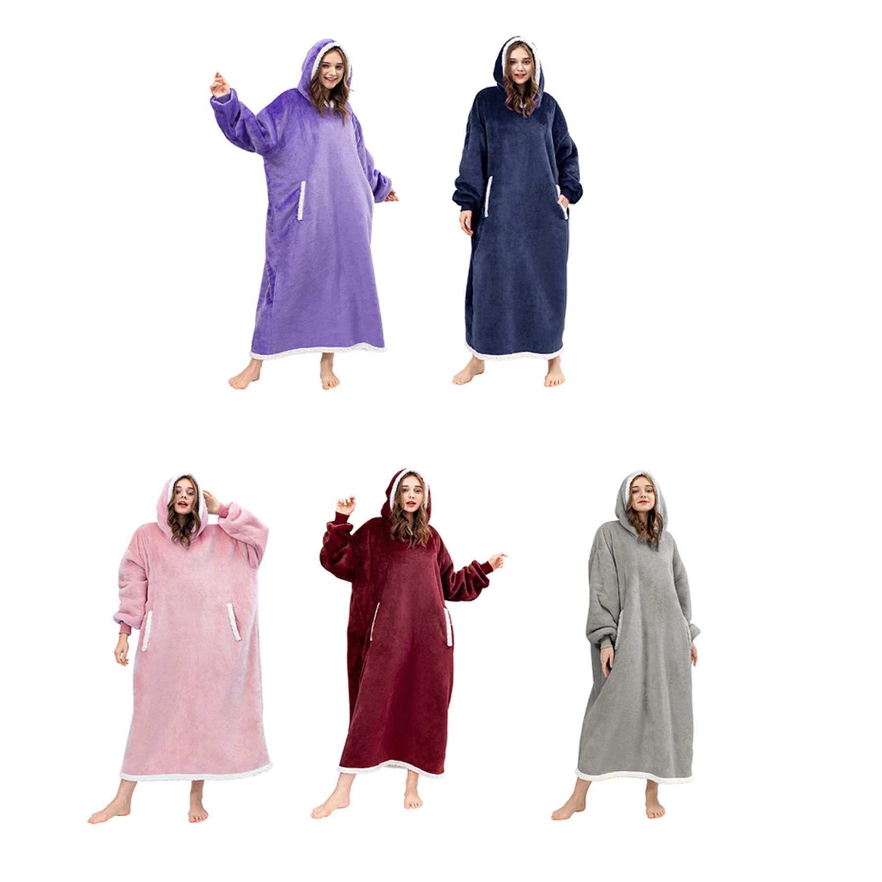 Wearable Hooded Solid Color Lazy Blanket 2