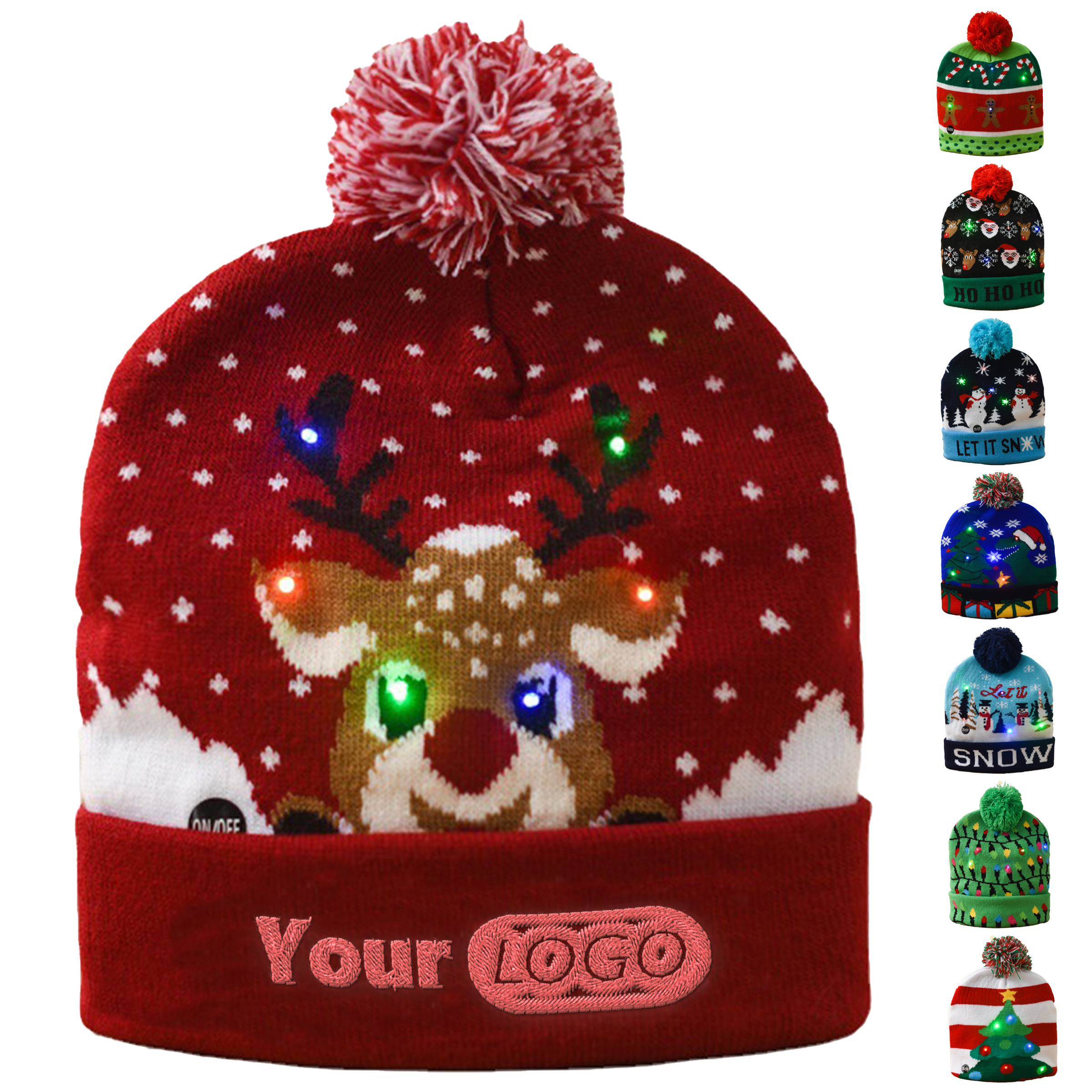 Acrylic Knitted Luminous Christmas Hat With Ball 8