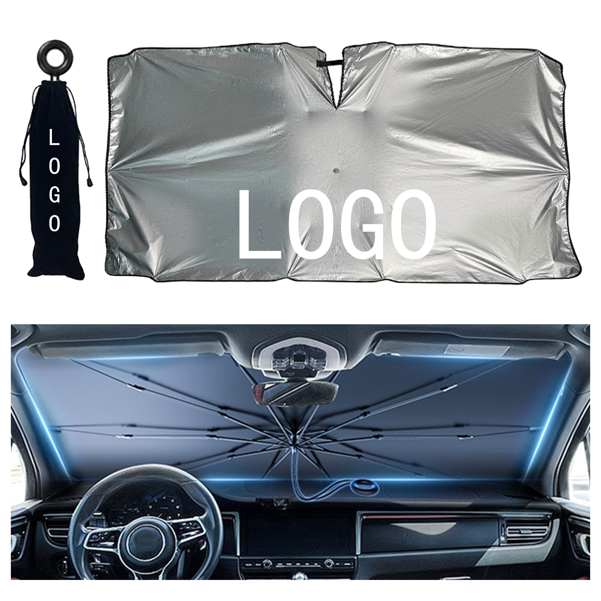 Drawstring Dashboard Guard Car Windshield Umbrella 2
