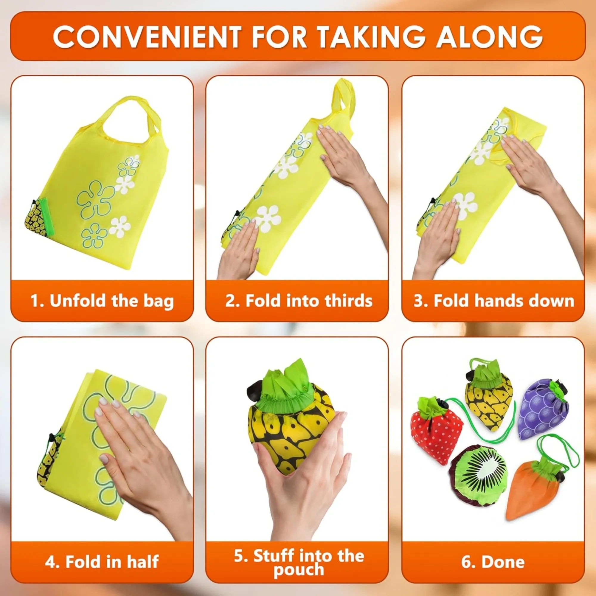 Reusable Grocery Bags Foldable Strawberry With Handle 7