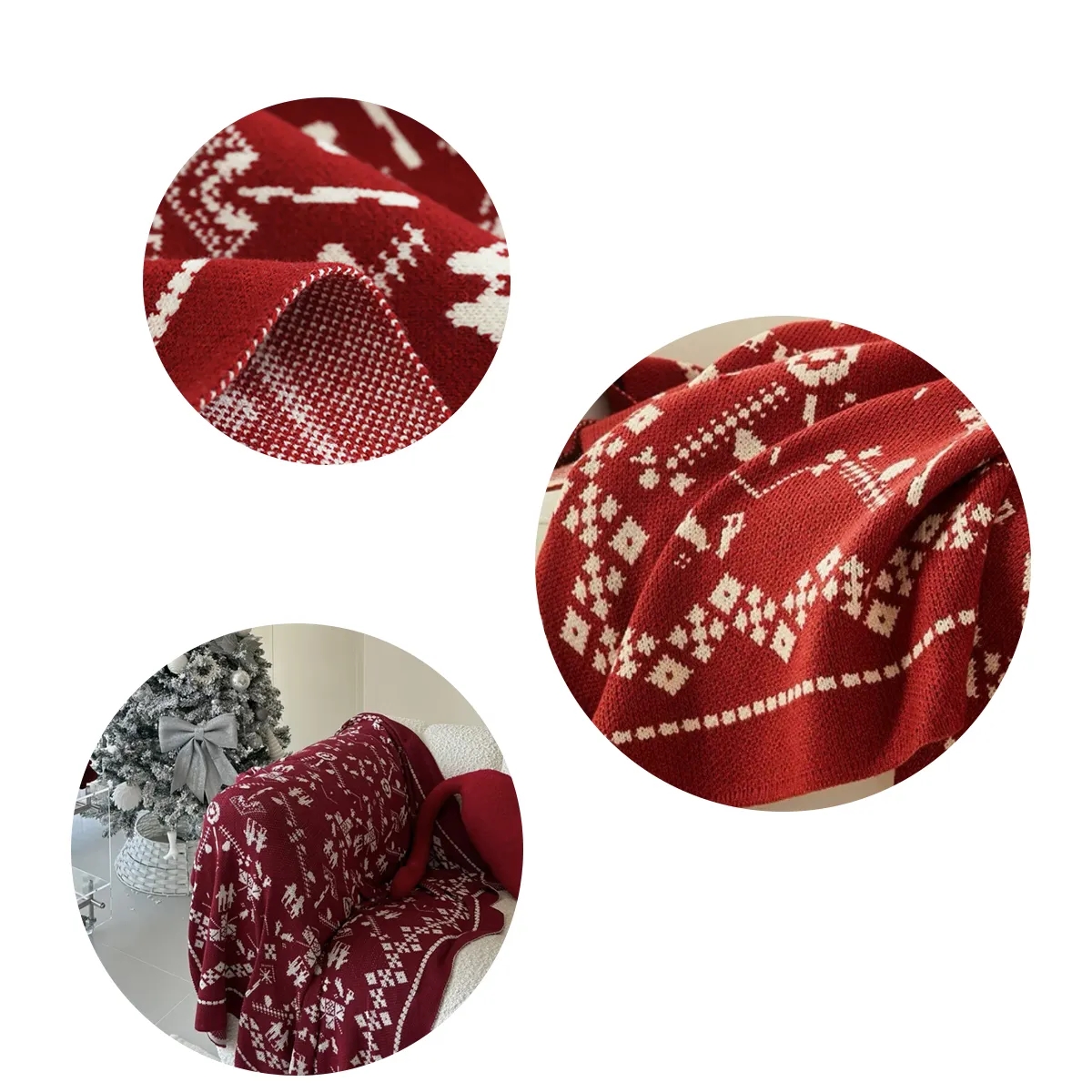 Red Knit Holiday Throw Blanket For Office And Home 5