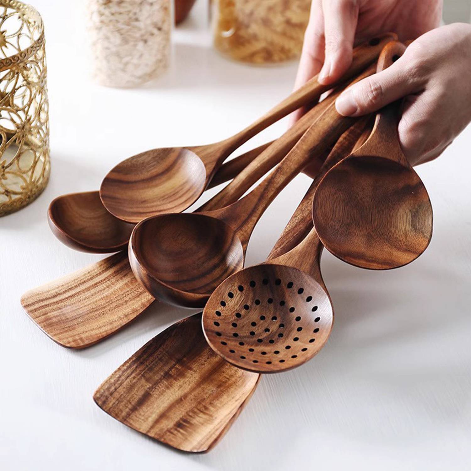 7Pcs Acacia Wood Pot Shovel Spoon Set 6