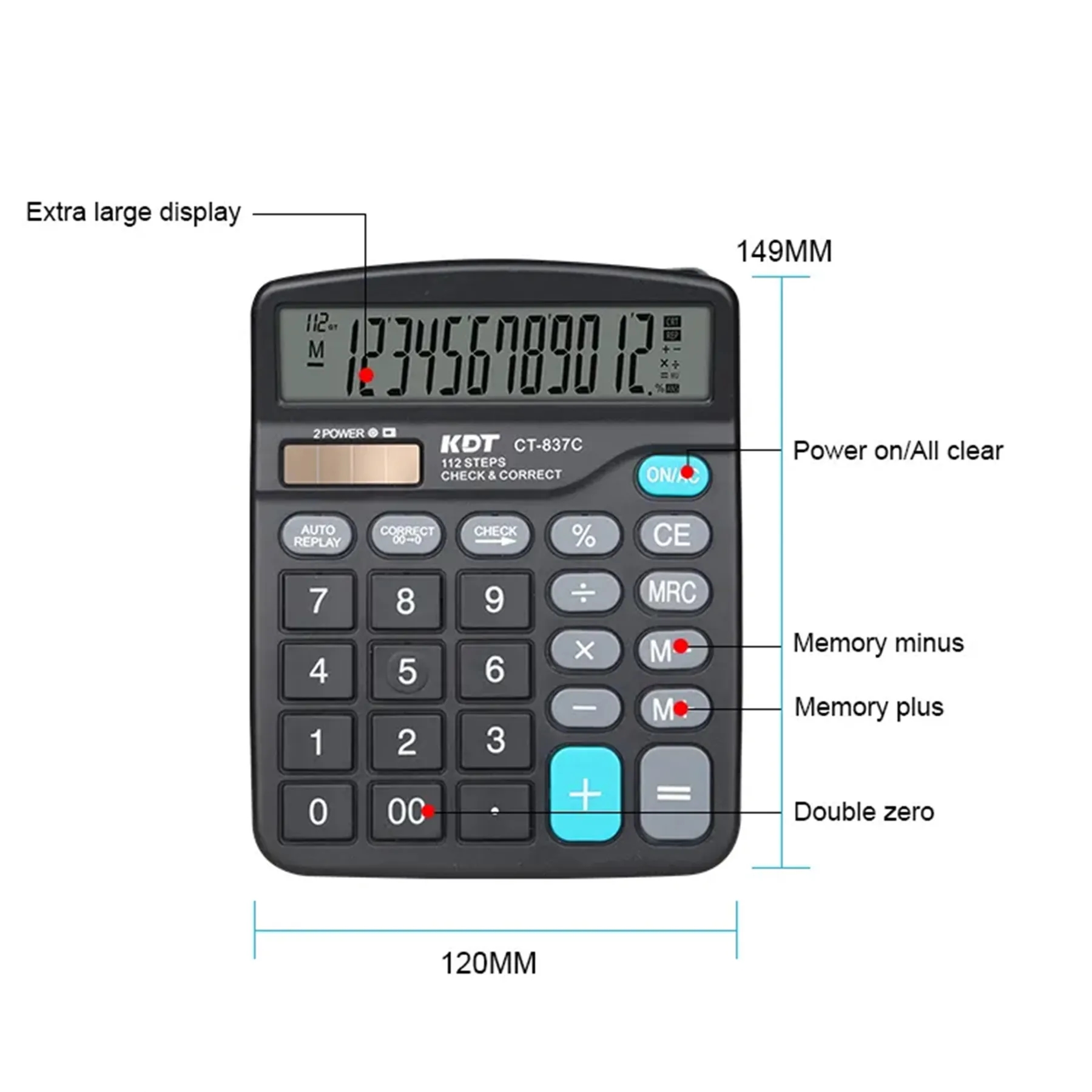 Office Dual Power Calculator 12 Digit Display 4