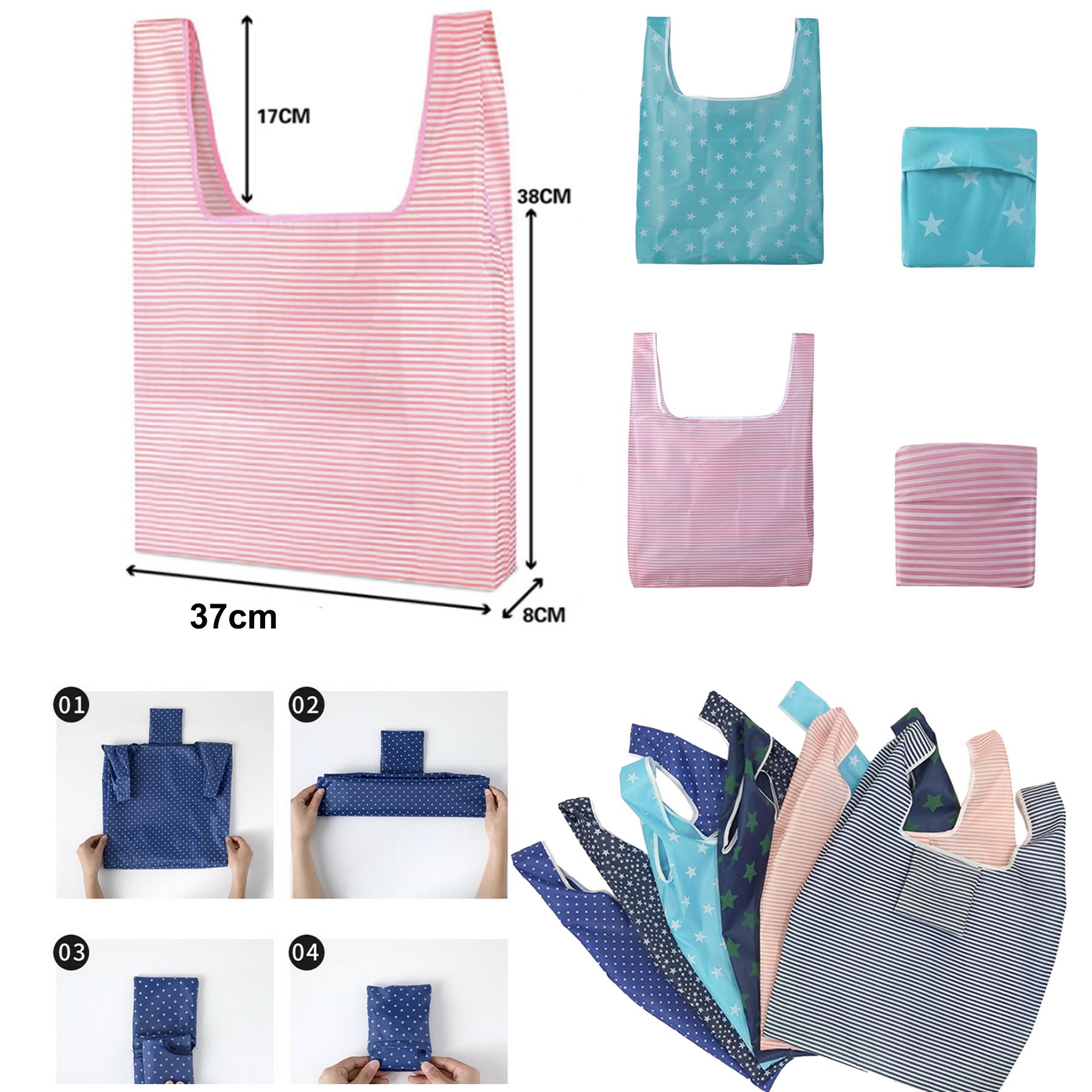 Reusable Shopping Grocery Bags Foldable Reusable Portable Washable Tote with Pouch Pocket 1