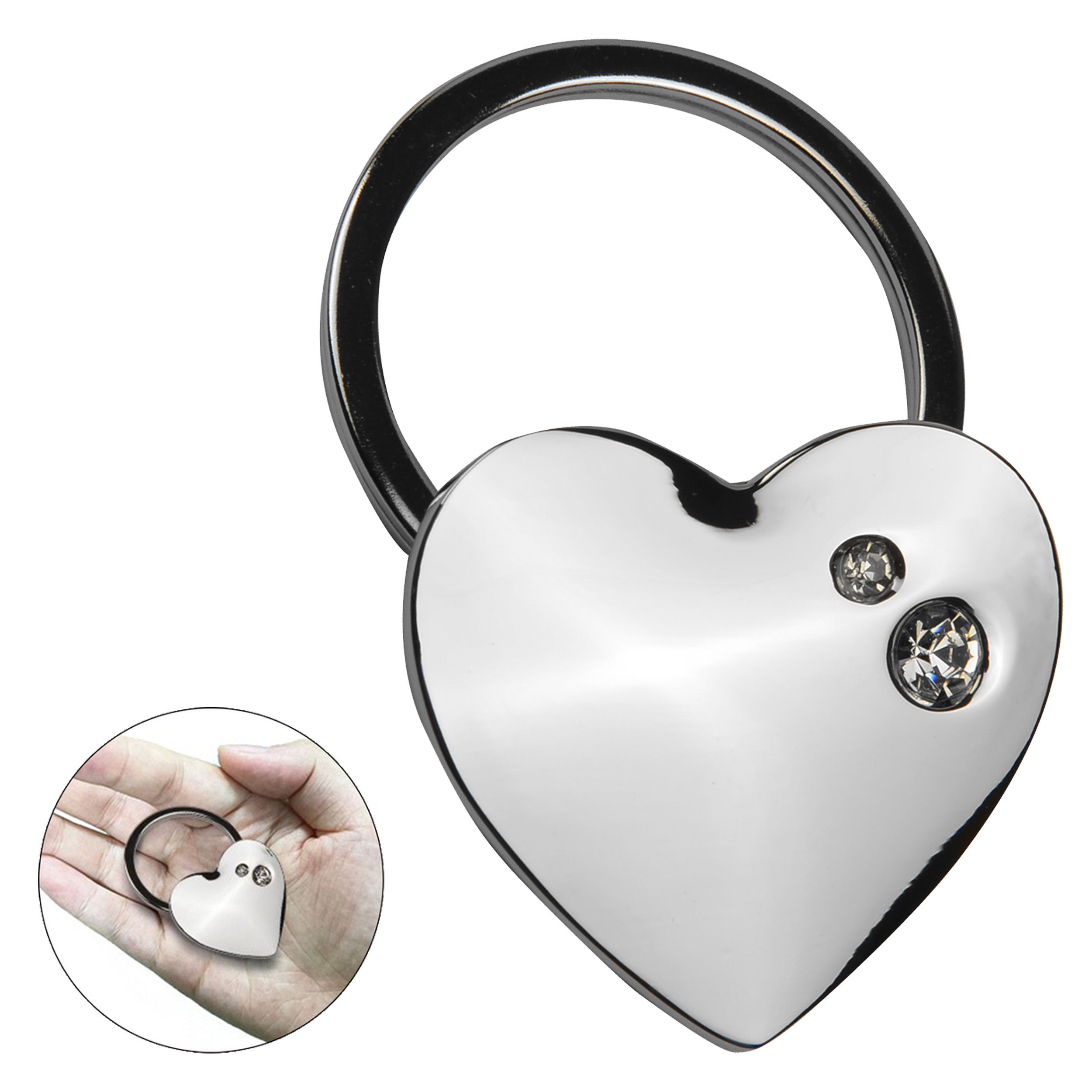 Metal Heart Shaped Double Crystal Key Chain 2