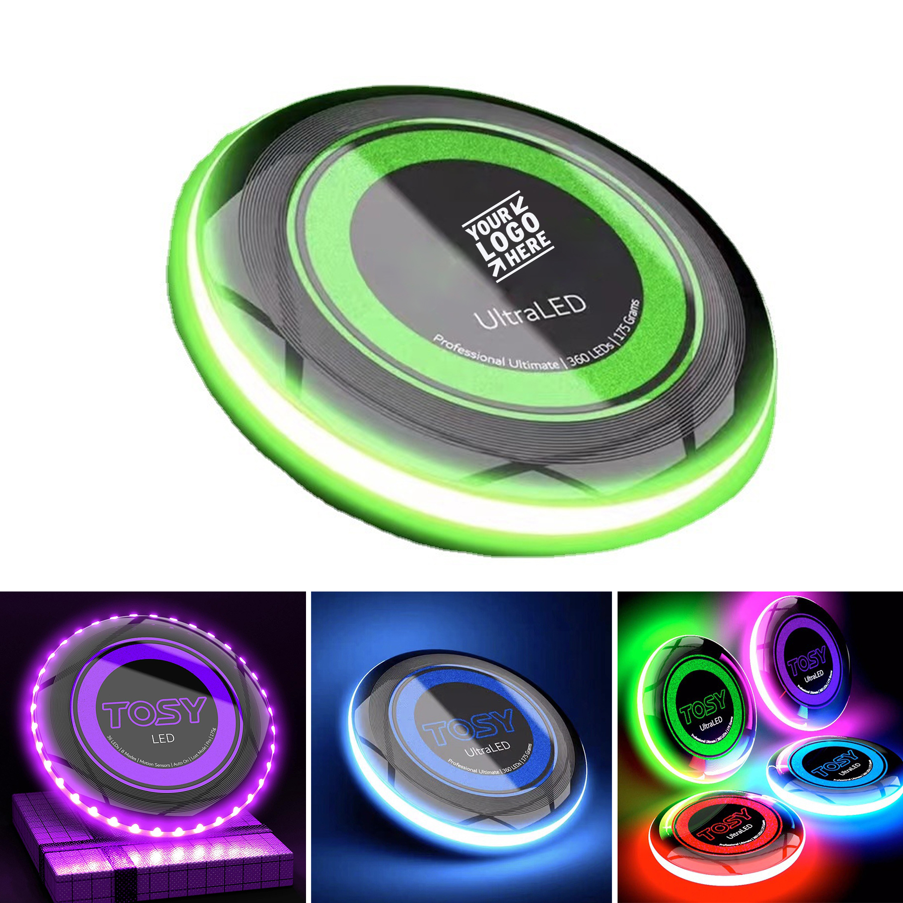 Patent-Pending Extremely Bright Smart Auto Light Up Rechargeable 175g LED Flying Disc  2