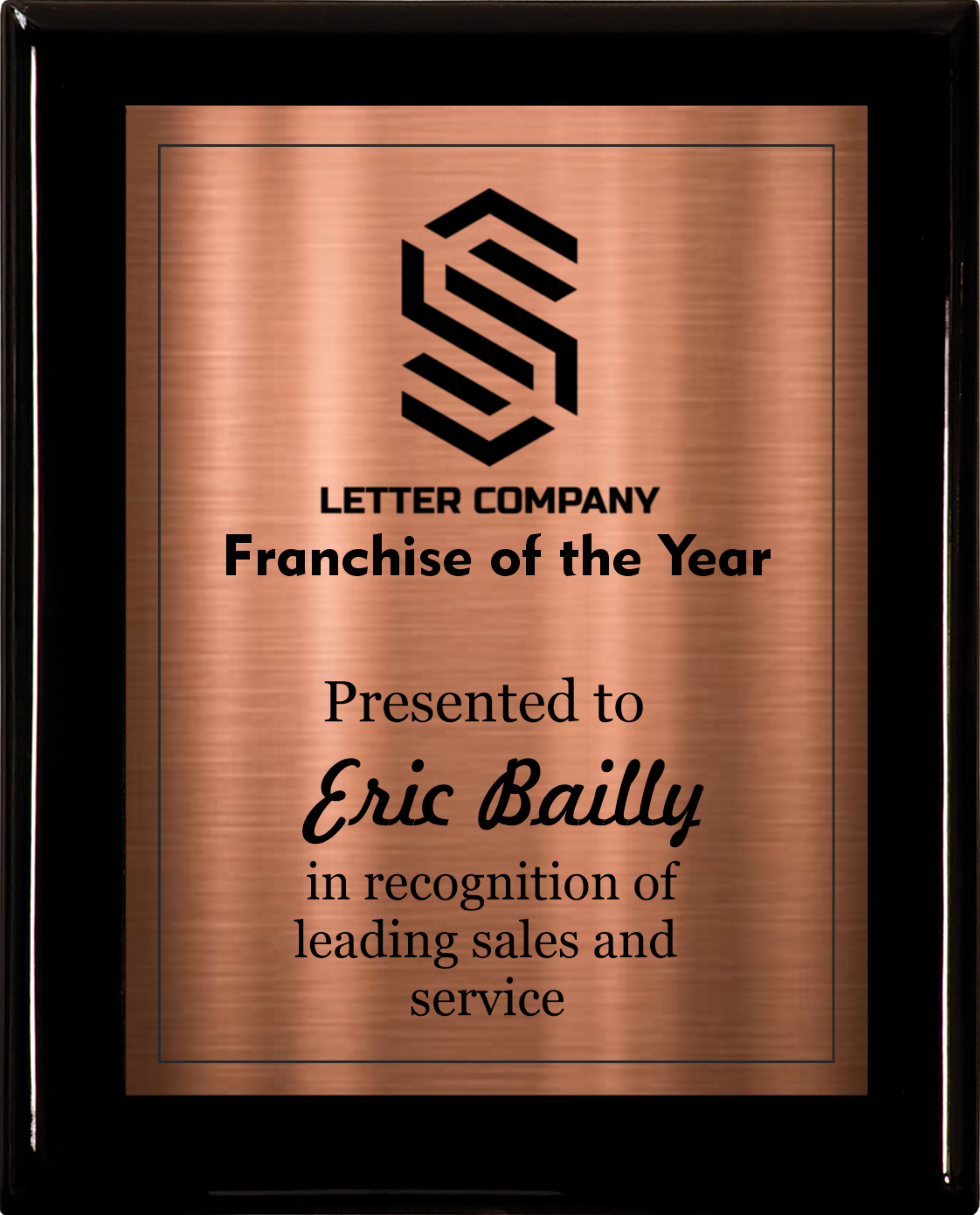Black Piano Finish Wood Plaque w/Single Engraved Plate 3