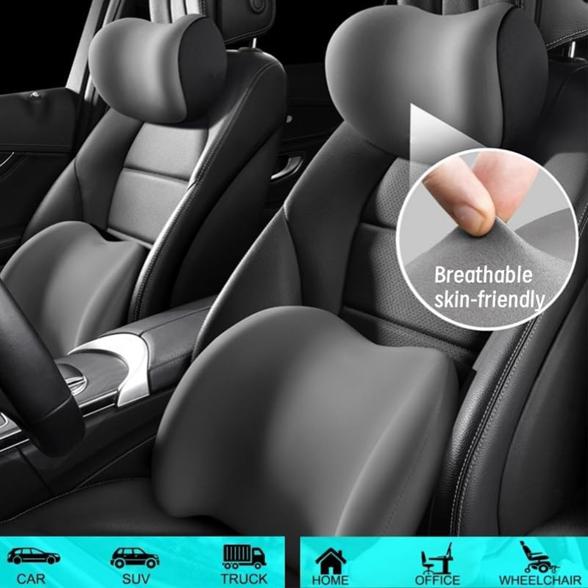Breathable Car Neck Pillow and Lumbar 3