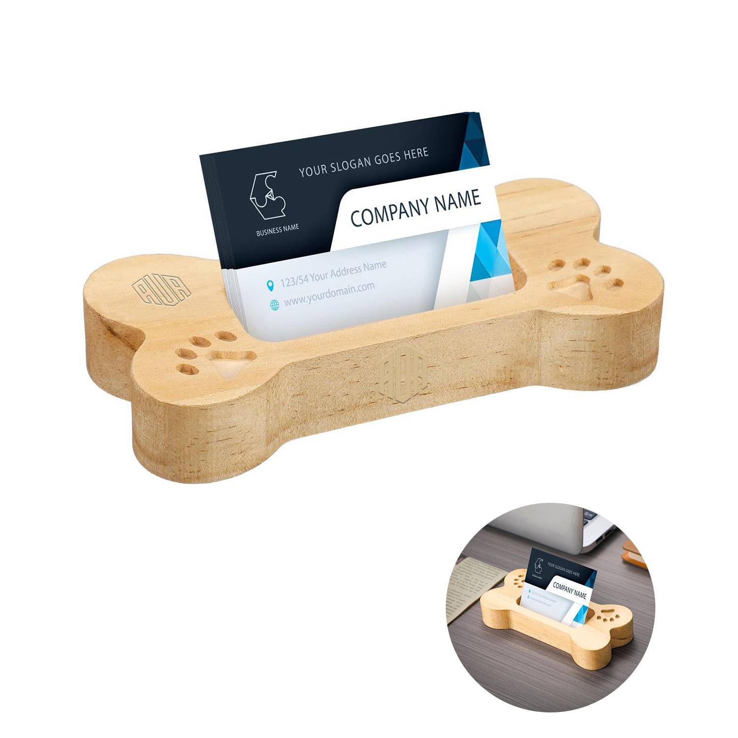 Desktop solid wood business card holder, custom desk accessory with logo imprint 6