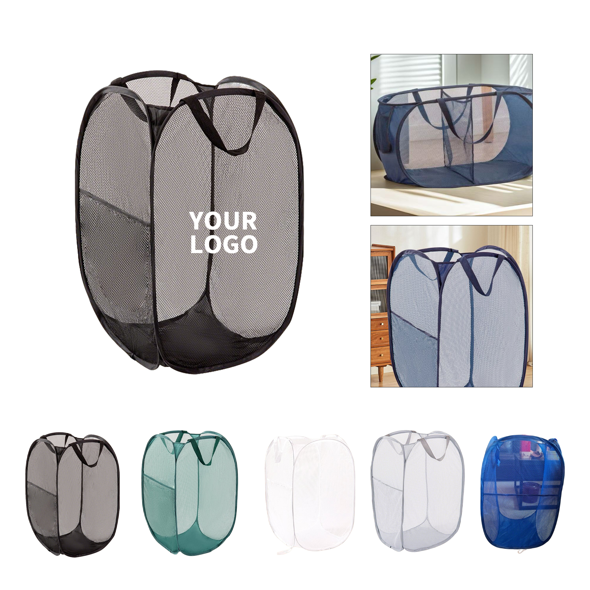 Foldable Mesh Laundry Hamper With Dual Handle 2