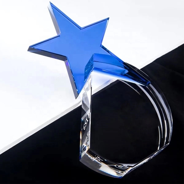 Optical Crystal Circle with Blue Star Award 3