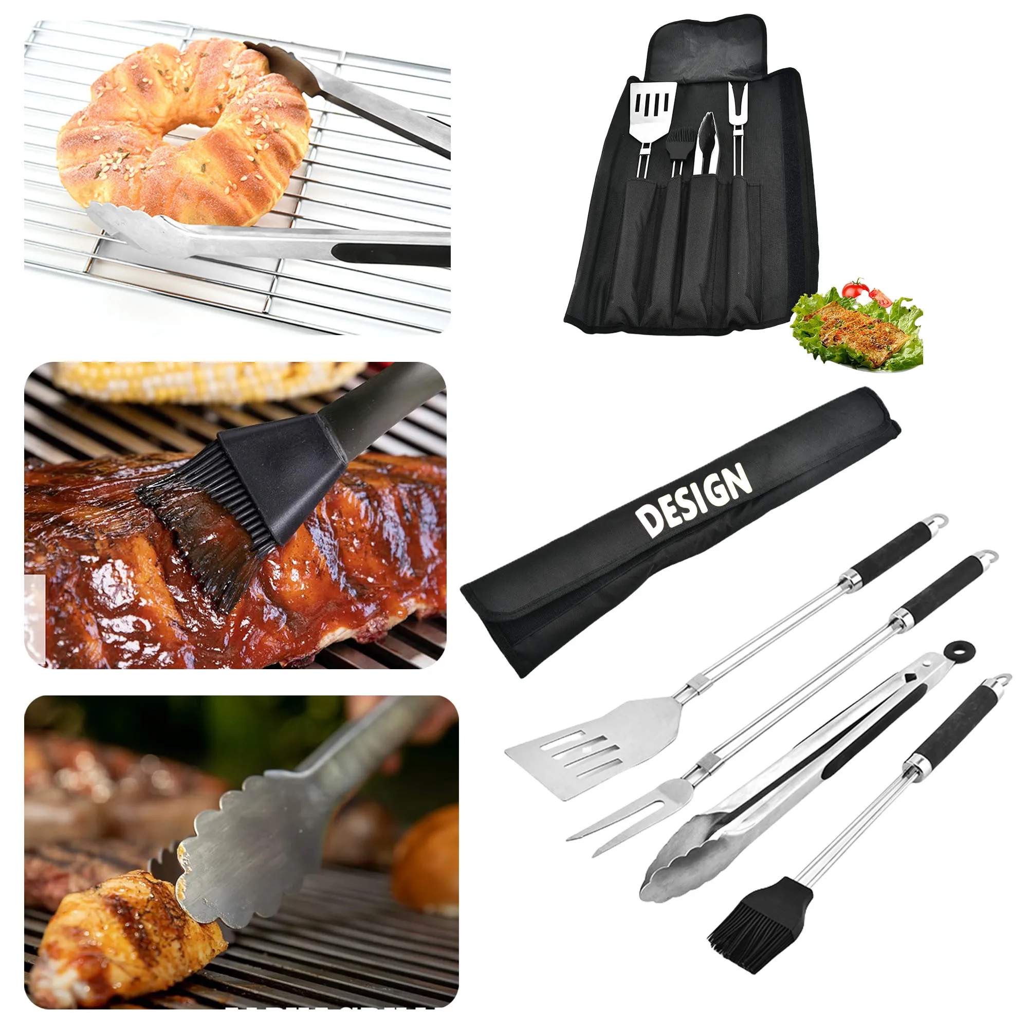4-Piece BBQ Tool Set with Wrap Bag
