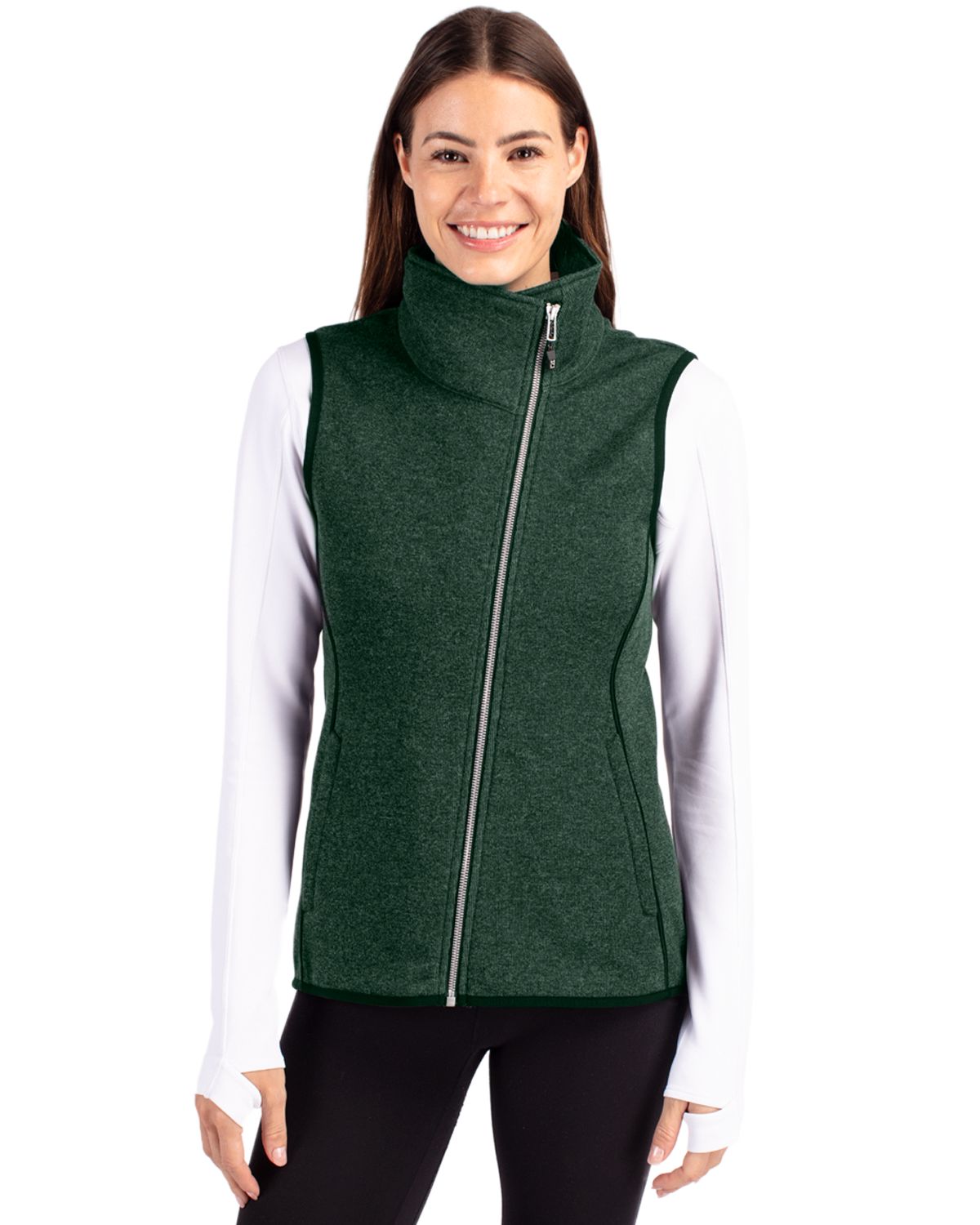 Cutter & Buck Mainsail Sweater-Knit Womens Full Zip Asymmetrical Vest 49