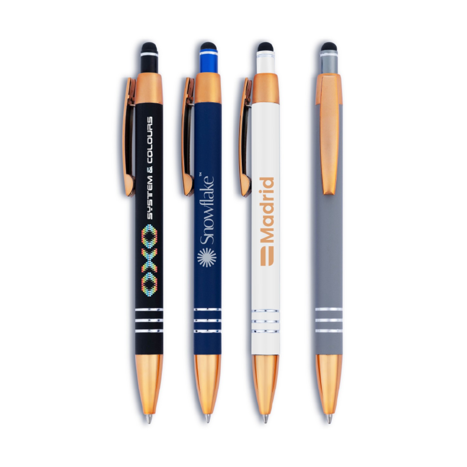 Penny Stylus Satin Soft Touch Click Metal Pen - Copper Accents