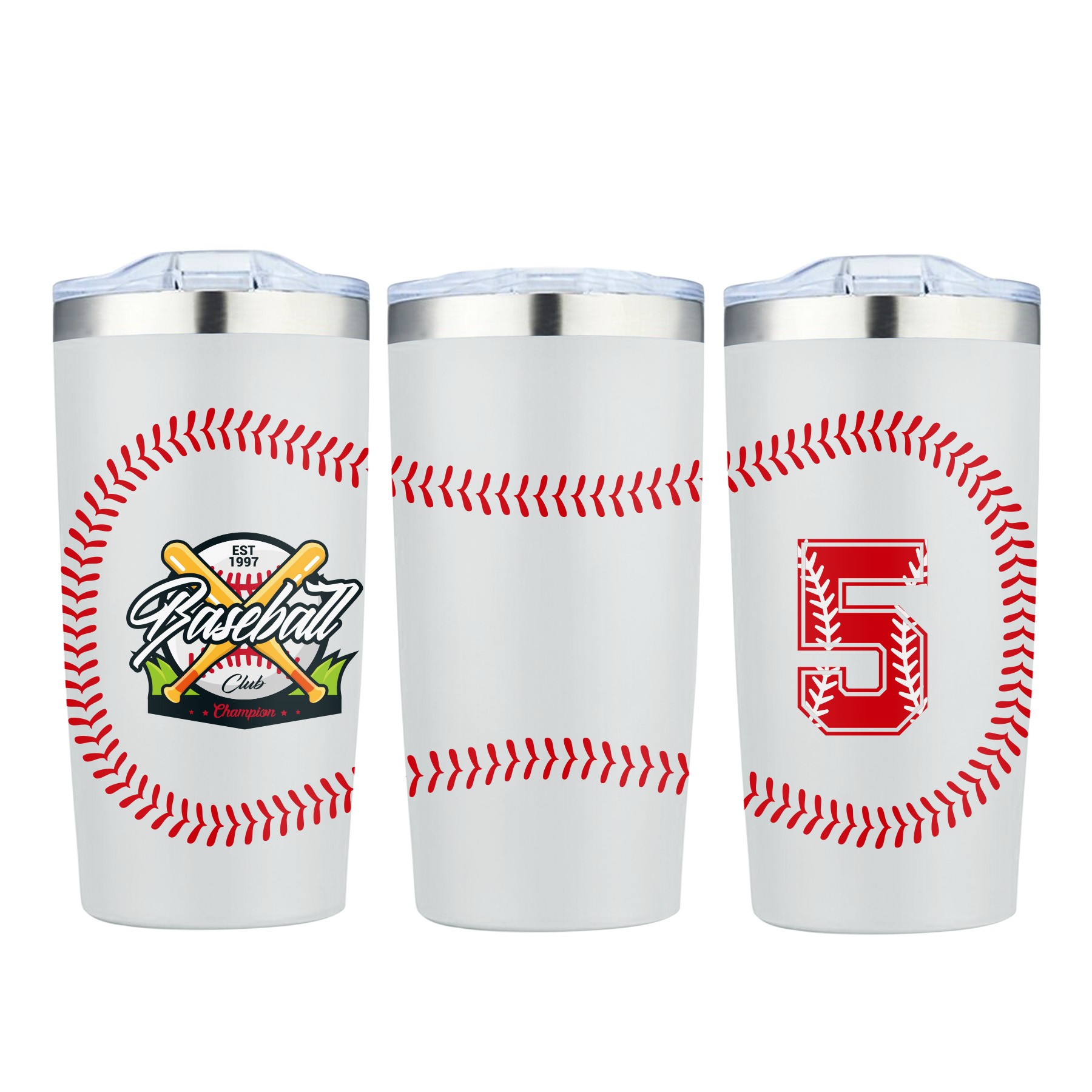 20 oz. Baseball Design Double Wall Vacuum Tumbler Water Bottle 1