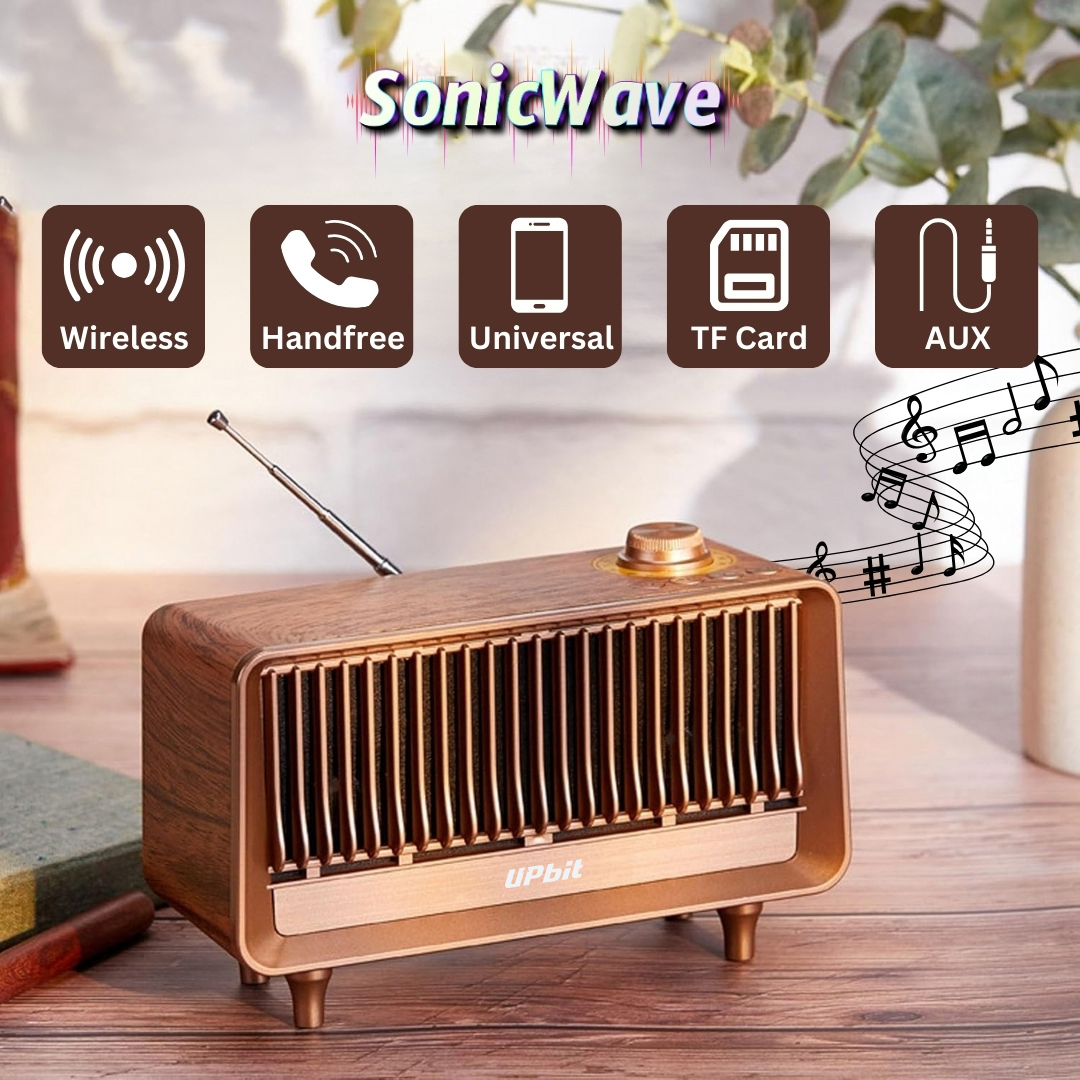 SonicWave Retro Bluetooth Speaker with USB, TF Card, AUX & FM Radio 1
