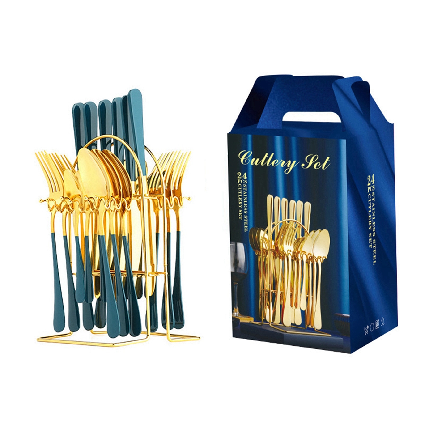 24 Piece Gold Silverware Flatware Cutlery Set With Stand 7