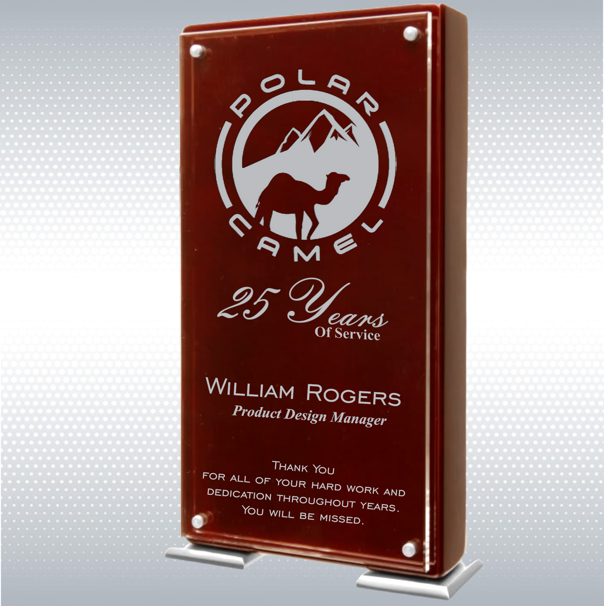 7 1/4" Rosewood Finish High Gloss Floating Acrylic Standup Plaque 19
