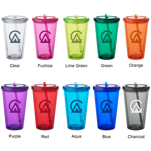 Double Wall Plastic Tumbler - with Straw, 16 oz. 25