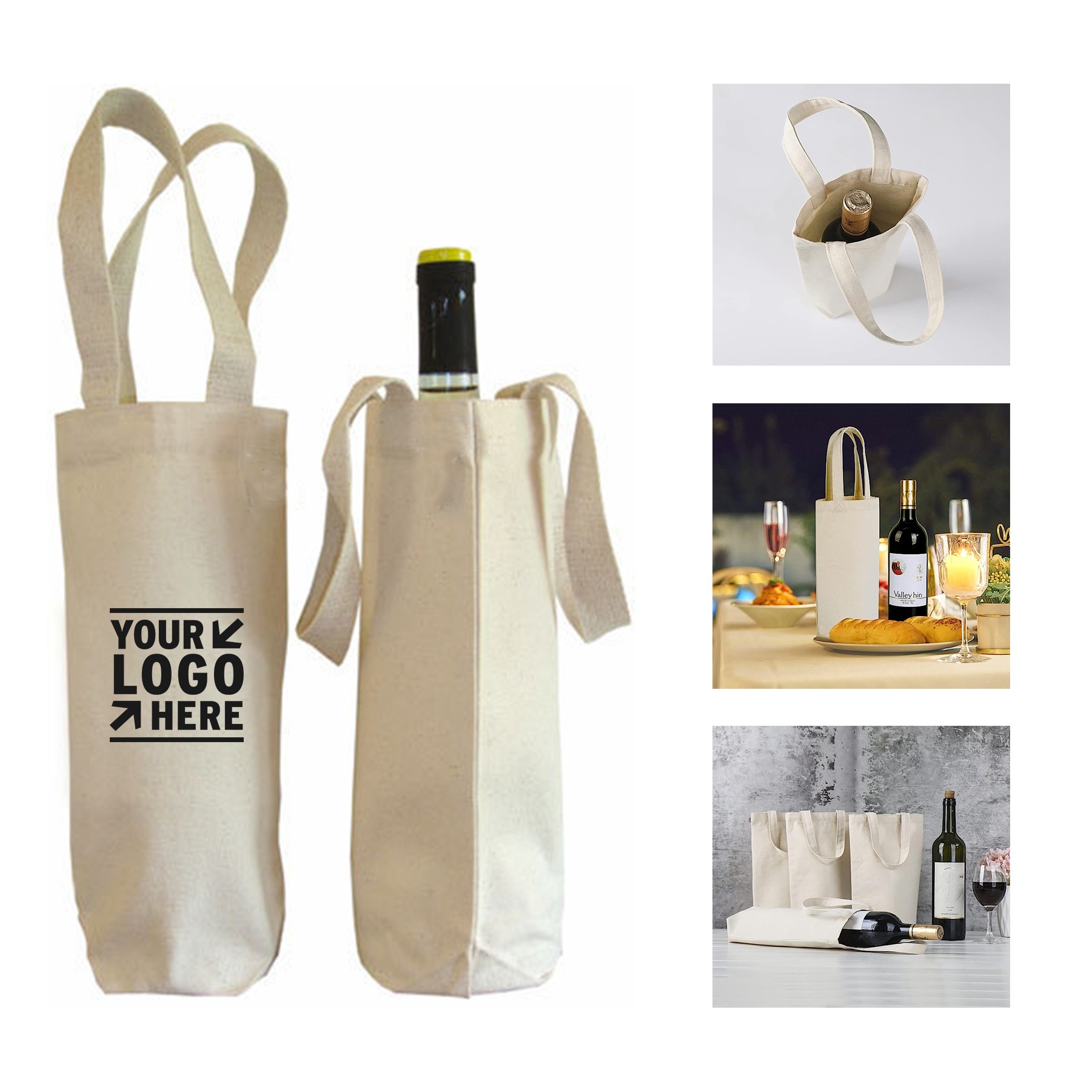 10.5 x 7 x 2 Inches Reusable Cotton Canvas Carrier Wine Bag Drawstring Label 1