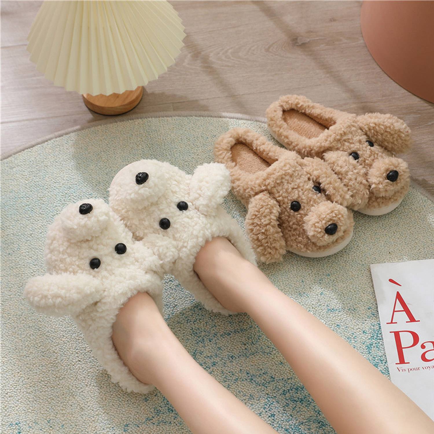 Women's Cute Teddy Animal Home Non Slip Plush Slippers 5