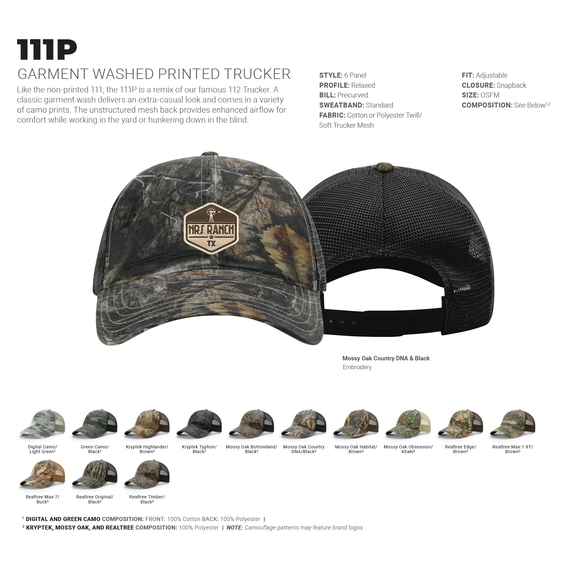 Richardson Garment Washed Printed Snapback Trucker Cap 17