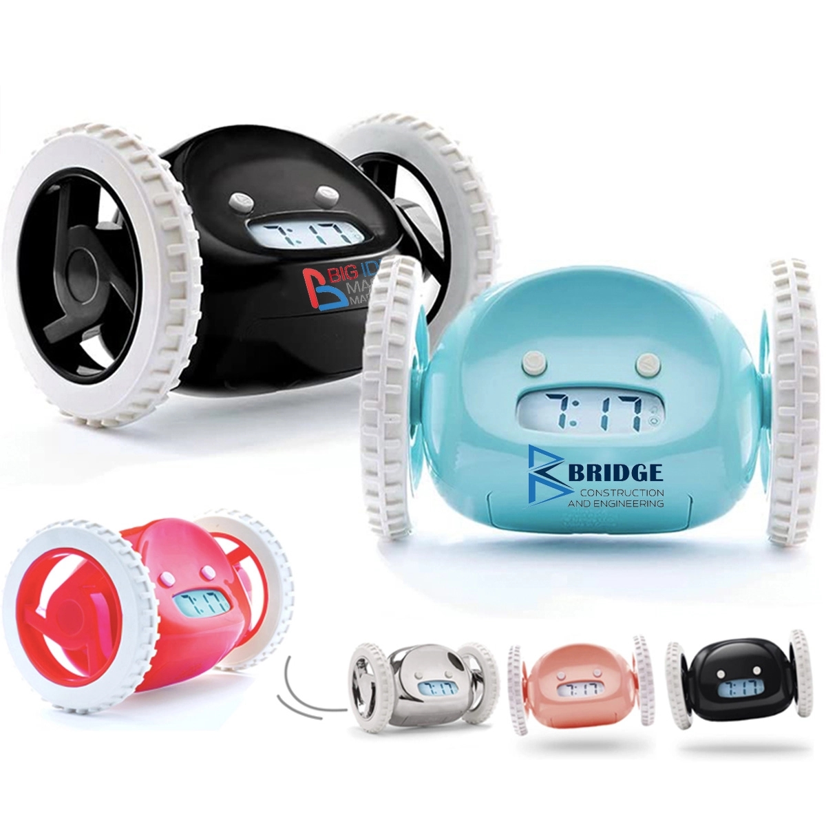 Custom Creative Portable Alarm Clock with Wheels 2